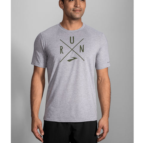 Brooks Distance Graphic Tee Men's Heather Sterling Olive