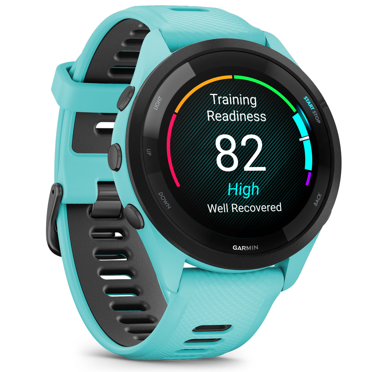 Garmin Forerunner 265 Black Bezel with Aqua Case and Aqua Black