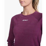 2XU Ignition Long Sleeve Base Layer Women's Beet Marle Silver Reflective