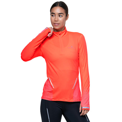 Ronhill Tech Reflect Women's Half Zip Tee Hot Coral Reflect