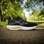 Mizuno Wave Inspire 21 D Wide Fit Women's Black White Vibrant Yellow